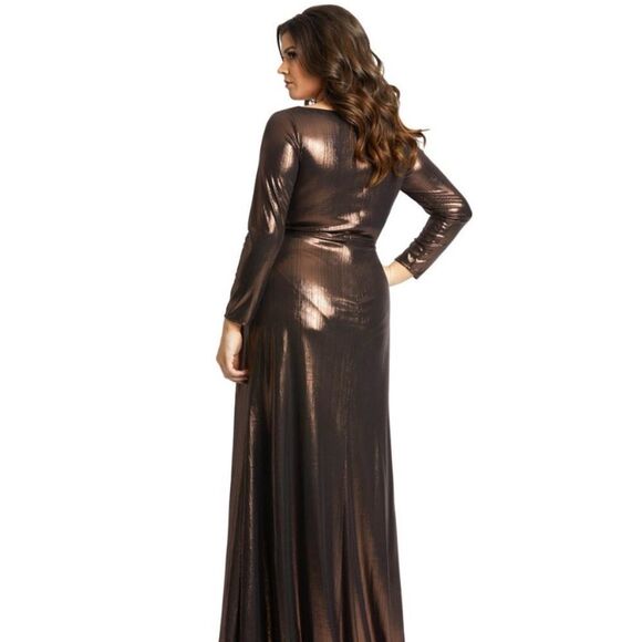 Mac Duggal 67434 High Slit Metallic Dress - Picture 2 of 3